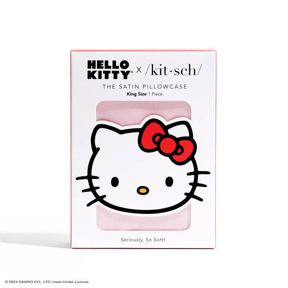 Kitsch Kissenbezug aus Satin mit Hello Kitty-Motiv, Reißverschluss, gut für Haare, weicher als Seide, kühlend, maschinenwaschbar, knitterfrei, Kingsize, 48 x 91 cm, Rosa Kitty-Gesicht