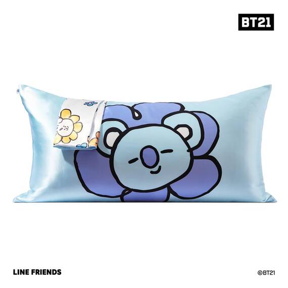 Kitsch Kissenbezug aus Satin mit BT21-Motiv, mit Reißverschluss, für Haar und Haut, weicher als Seide, kühlend, maschinenwaschbar, knitterfrei, glatt, Kingsize, 48 x 91 cm, Koya