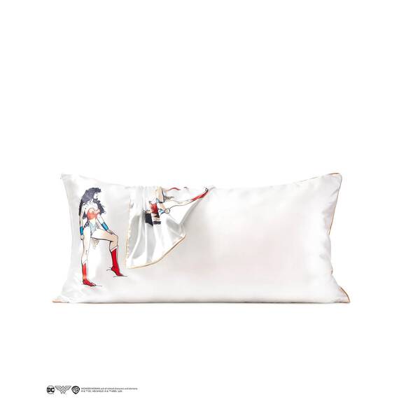 Kitsch Kissenbezug aus Satin mit Wonder Woman-Motiv, Reißverschluss, gut für Haare, weicher als Seide, kühlend, maschinenwaschbar, knitterfrei, Kingsize, 48 x 91 cm, Believe in Wonder