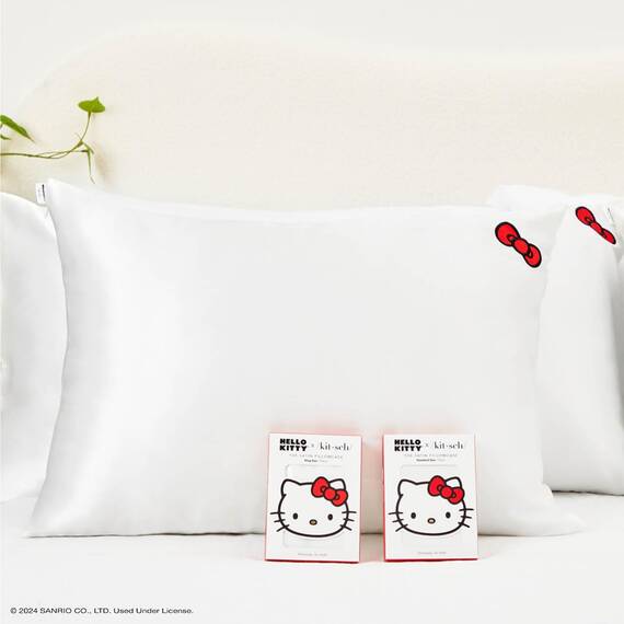 Kitsch Hello Kitty Satin-Kissenbezug mit Reißverschluss für Haare, weicher als Seidenkissenbezüge, kühlende Kissenbezüge, maschinenwaschbar, faltenfrei, Satin-Kissenbezüge, King-Size, 48 x 91 cm,