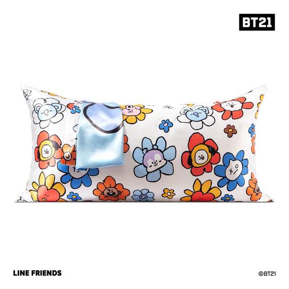 Kitsch Kissenbezug aus Satin mit BT21-Motiv, mit Reißverschluss, für Haar und Haut, weicher als Seide, kühlend, maschinenwaschbar, knitterfrei, glatt, Kingsize, 48 x 91 cm, Koya