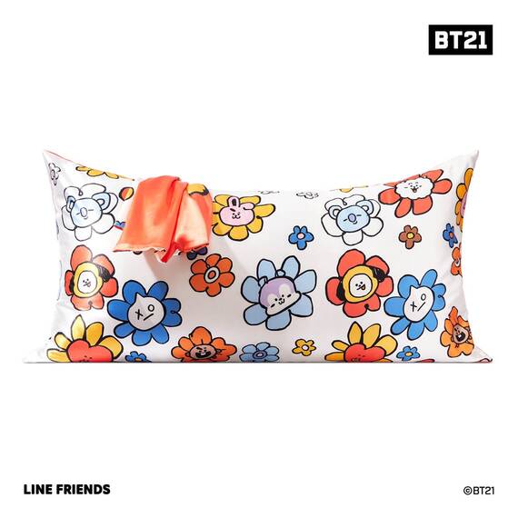 Kitsch Kissenbezug aus Satin mit BT21-Motiv, mit Reißverschluss, für Haar und Haut, weicher als Seide, kühlend, maschinenwaschbar, knitterfrei, glatt, Kingsize, 48 x 91 cm, Tata