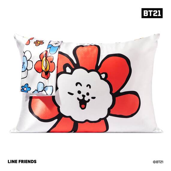 BT21 x Kitsch Satin-Kissenbezüge mit Reißverschluss, weicher als Maulbeerseide-Kissenbezüge, Standardgröße, 1 Stück, glatt, kühlende Kissenbezüge für Haare, Hautgesundheit und Schönheitsschlaf (48,3 x