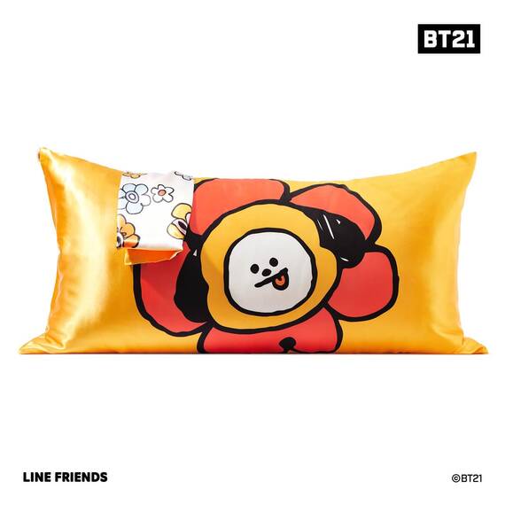 Kitsch Kissenbezug aus Satin mit BT21-Motiv, mit Reißverschluss, für Haar und Haut, weicher als Seide, kühlend, maschinenwaschbar, knitterfrei, glatt, Kingsize, 48 x 91 cm, Chimmy
