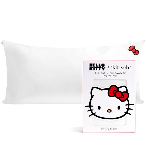 Kitsch Hello Kitty Satin-Kissenbezug mit Reißverschluss für Haare, weicher als Seidenkissenbezüge, kühlende Kissenbezüge, maschinenwaschbar, faltenfrei, Satin-Kissenbezüge, King-Size, 48 x 91 cm,