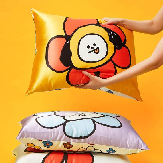 BT21 x Kitsch Satin-Kissenbezug mit Reißverschluss, weicher als Maulbeerseide-Kissenbezüge, Standardgröße, 1 Stück, kühlender Kissenbezug für Haare, Hautgesundheit und Schönheitsschlaf, 48,3 x 66 cm,