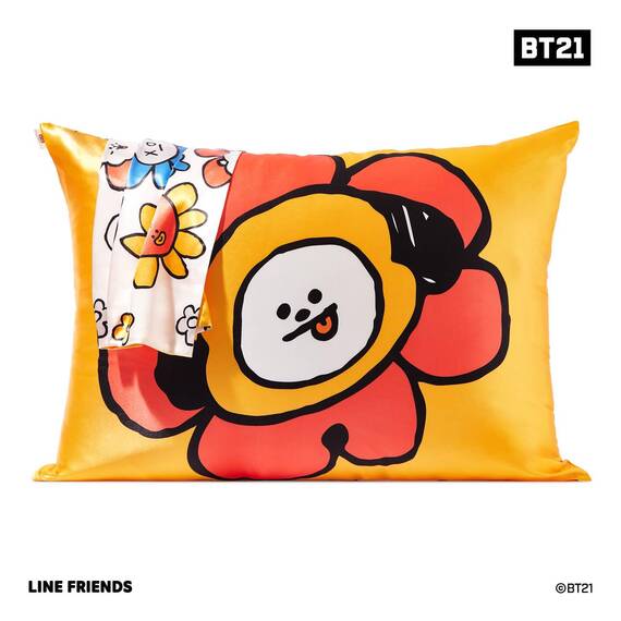 BT21 x Kitsch Satin-Kissenbezug mit Reißverschluss, weicher als Maulbeerseide-Kissenbezüge, Standardgröße, 1 Stück, kühlender Kissenbezug für Haare, Hautgesundheit und Schönheitsschlaf, 48,3 x 66 cm,