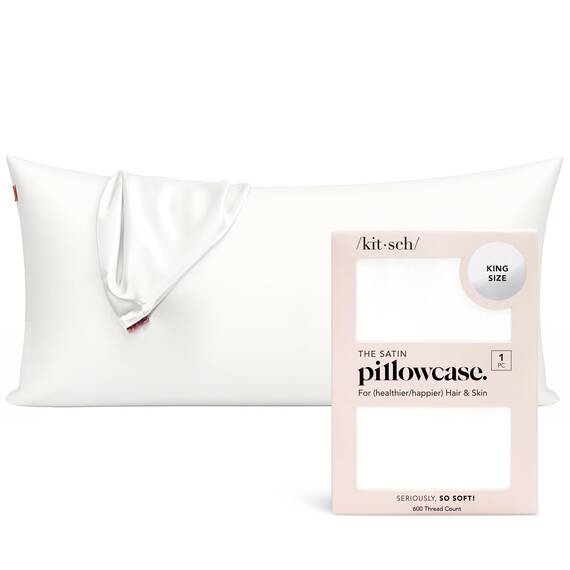 Kitsch 100% Satin-Kissenbezug mit Reißverschluss,weicher als Seide,kühlender Satin-Kissenbezug,Veganer Seiden-Kissenbezug für Haar und Haut,King-Seiden-Kissenbezug (elfenbeinfarben)
