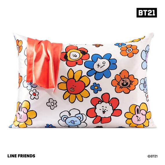 Kitsch x BT21 Satin-Kissenbezug mit Reißverschluss für Haar und Haut, weicher als Seidenkissenbezüge, kühlend, maschinenwaschbar, knitterfrei, glatt, Kingsize, 48 x 66 cm, Tata