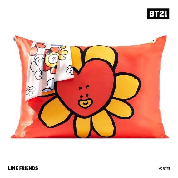 Kitsch x BT21 Satin-Kissenbezug mit Reißverschluss für Haar und Haut, weicher als Seidenkissenbezüge, kühlend, maschinenwaschbar, knitterfrei, glatt, Kingsize, 48 x 66 cm, Tata