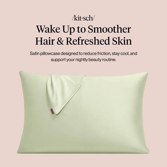 Kitsch Kissenbezug aus 100% Satin mit Reißverschluss, weicher als Seidenkissenbezug für Haar und Haut, kühlender Kissenbezug, Satin-Kissenbezug (Standard/Queen (1 Pack), Salbeigrün