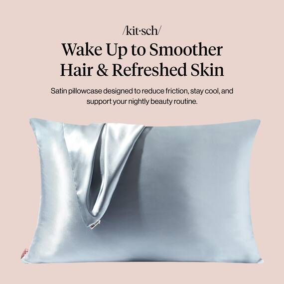 Kitsch Satin-Kissenbezug mit Reißverschluss, weicher als echte Seidenkissenbezüge, Standardgröße 48,3 x 66 cm, atmungsaktiv, glatt, kühlende Kissenbezüge für Haare mit Fadenzahl 600 (Haze Blue, Queen,