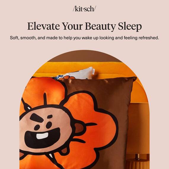 KitschKissenbezug aus Satin mit BT21-Motiv, mit Reißverschluss, für Haar und Haut, weicher als Seide, kühlend, maschinenwaschbar, knitterfrei, glatt, Queensize-Größe, 48 x 66 cm, Shooky