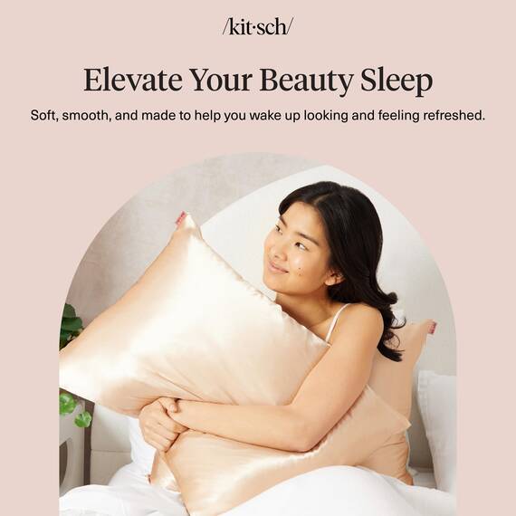 Kitsch x 19x26 Kissenbezug aus Satin mit Reißverschluss für Haar und Haut, weicher als Seide, kühlend, maschinenwaschbar, knitterfrei, glatt, Queensize-Größe, 48 x 66 cm, Champagner