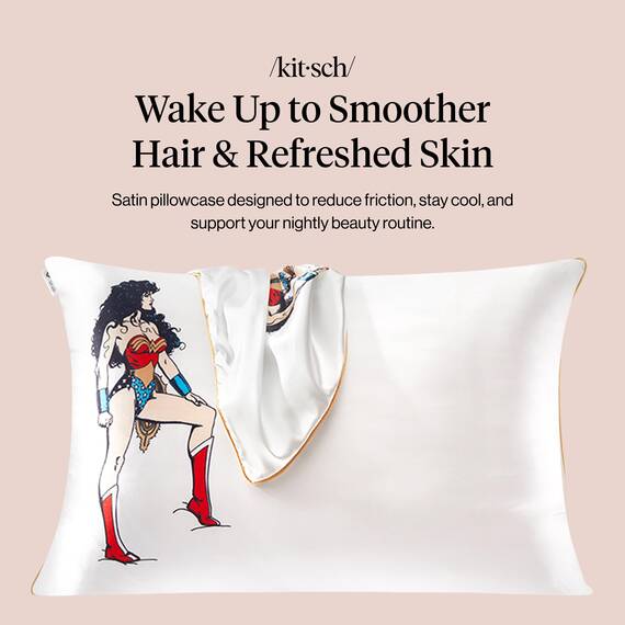 Kitsch Wonder Woman x Satin-Kissenbezug mit Reißverschluss, weicher als Seide, kühlende Kissenbezüge für Haar und Haut, Satin-Kissenbezüge, Standardgröße (Glauben Sie an Wunder, 1 Stück)
