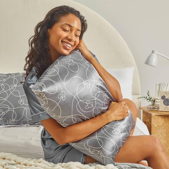 Kitsch Kissenbezug aus Satin mit Mickey/Minnie-Motiv, weicher als Seide, für Haar und Haut, kühlende Kissenbezüge aus Satin mit Reißverschluss, Kingsize, Mickey Maze