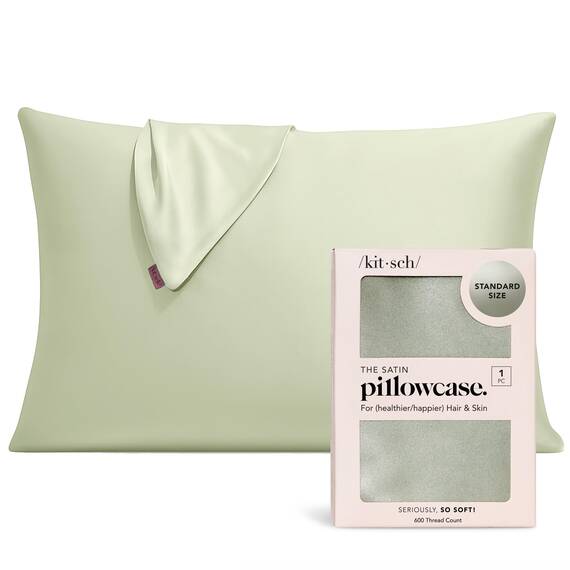 Kitsch Kissenbezug aus 100% Satin mit Reißverschluss, weicher als Seidenkissenbezug für Haar und Haut, kühlender Kissenbezug, Satin-Kissenbezug (Standard/Queen (1 Pack), Salbeigrün