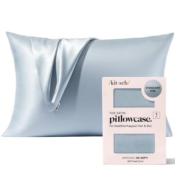 Kitsch Satin-Kissenbezug mit Reißverschluss, weicher als echte Seidenkissenbezüge, Standardgröße 48,3 x 66 cm, atmungsaktiv, glatt, kühlende Kissenbezüge für Haare mit Fadenzahl 600 (Haze Blue, Queen,