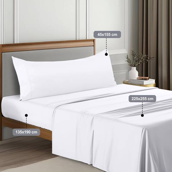 Utopia Bedding 3 Teilige Bettlaken Set 135x190 cm, Weiß - Polyester Microfaser, Oeko-Tex Zertifiziert, 1 Spannbettlaken 135x190 cm, 1 Bettlaken 225x255 cm und 1 Kissenbezug 45x155 cm