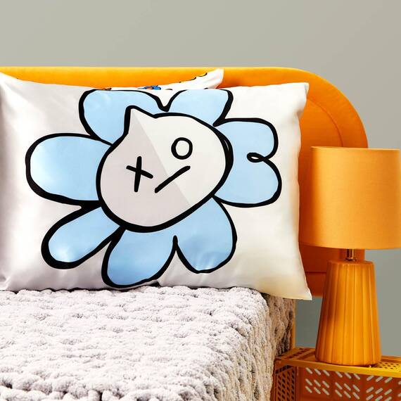 Kitsch Kissenbezug aus Satin mit BT21-Motiv, mit Reißverschluss, für Haar und Haut, weicher als Seide, kühlend, maschinenwaschbar, knitterfrei, glatt, Queensize-Größe, 48 x 66 cm, Van