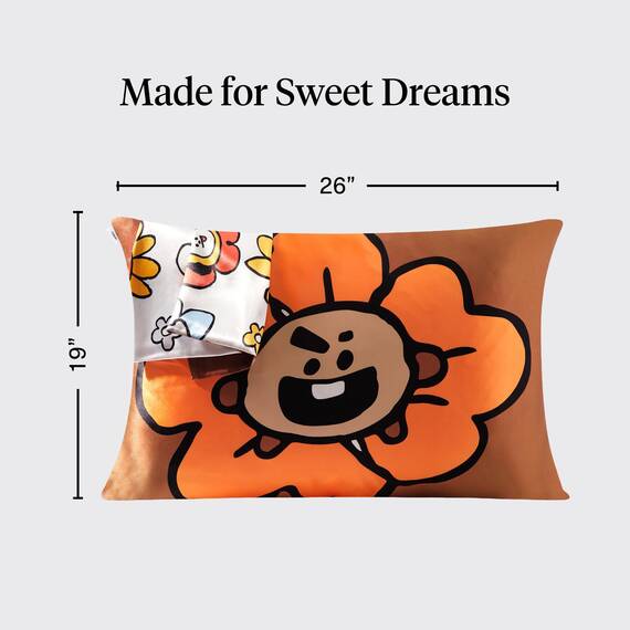 KitschKissenbezug aus Satin mit BT21-Motiv, mit Reißverschluss, für Haar und Haut, weicher als Seide, kühlend, maschinenwaschbar, knitterfrei, glatt, Queensize-Größe, 48 x 66 cm, Shooky