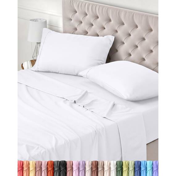 Utopia Bedding 4 Teilige Bettlaken Set 150x200 cm, Weiß - Polyester Microfaser, Oeko-Tex Zertifiziert, 1 Spannbettlaken 150x200 cm, 1 Bettlaken 266x259 cm und 2 Kissenbezüge 50x75 cm