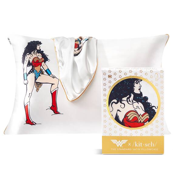 Kitsch Wonder Woman x Satin-Kissenbezug mit Reißverschluss, weicher als Seide, kühlende Kissenbezüge für Haar und Haut, Satin-Kissenbezüge, Standardgröße (Glauben Sie an Wunder, 1 Stück)