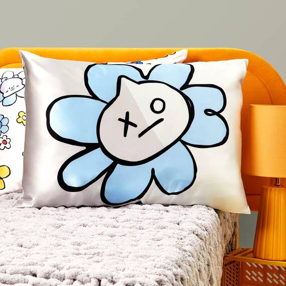 Kitsch Kissenbezug aus Satin mit BT21-Motiv, mit Reißverschluss, für Haar und Haut, weicher als Seide, kühlend, maschinenwaschbar, knitterfrei, glatt, Queensize-Größe, 48 x 66 cm, Van