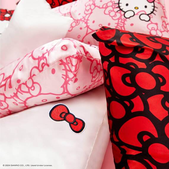 Kitsch Hello Kitty Satin-Kissenbezug mit Reißverschluss für Haare, weicher als Seidenkissenbezüge, kühlende Kissenbezüge, maschinenwaschbar, faltenfrei, Satin-Kissenbezüge, King-Size, 48 x 91 cm,