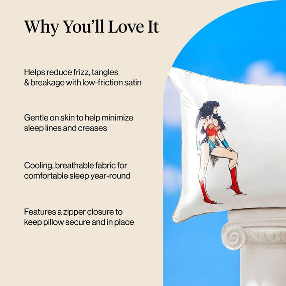 Kitsch Wonder Woman x Satin-Kissenbezug mit Reißverschluss, weicher als Seide, kühlende Kissenbezüge für Haar und Haut, Satin-Kissenbezüge, Standardgröße (Glauben Sie an Wunder, 1 Stück)