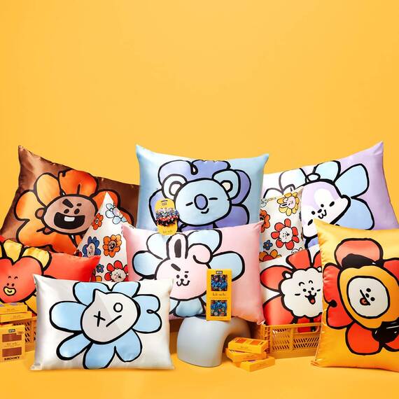 Kitsch Kissenbezug aus Satin mit BT21-Motiv, mit Reißverschluss, für Haar und Haut, weicher als Seide, kühlend, maschinenwaschbar, knitterfrei, glatt, Queensize-Größe, 48 x 66 cm, Van