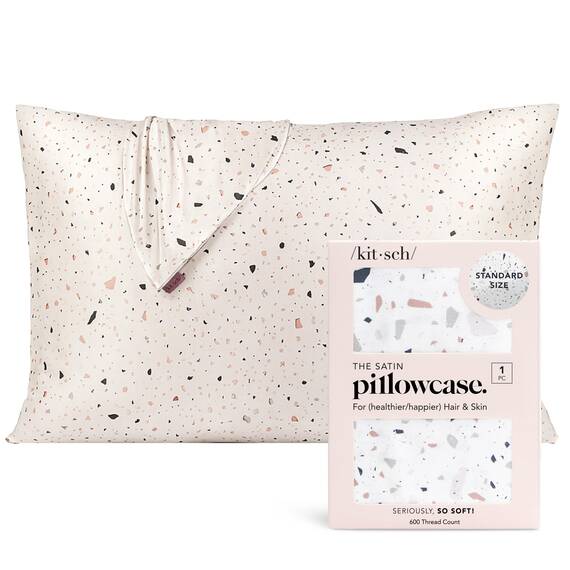 Kitsch Satin-Kissenbezug für Haar & Haut, weicher als Seide, kühlend, mit Reißverschluss, maschinenwaschbar, knitterfrei, Standardgröße 19"x26" (Aura & Weißes Terrazzo, 1 Stück).