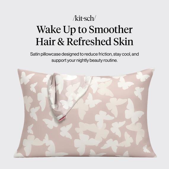 Kitsch Kissenbezug aus 100% Satin mit Reißverschluss, weicher als Seidenkissenbezug für Haar und Haut, kühlender Kissenbezug, Satin-Kissenbezug (Standard/Queen (1 Pack), Champagner Schmetterling