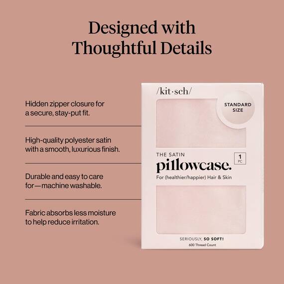 Kitsch 100% Satin Kissenbezug mit Reißverschluss, weicher als Seide Kissenbezug für Haar & Haut, kühlender Kissenbezug, Satin Kissenbezug (Standard/Queen (1 Pack), Blush)