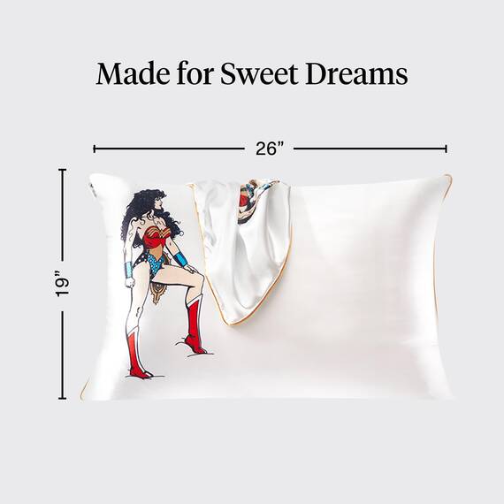 Kitsch Wonder Woman x Satin-Kissenbezug mit Reißverschluss, weicher als Seide, kühlende Kissenbezüge für Haar und Haut, Satin-Kissenbezüge, Standardgröße (Glauben Sie an Wunder, 1 Stück)