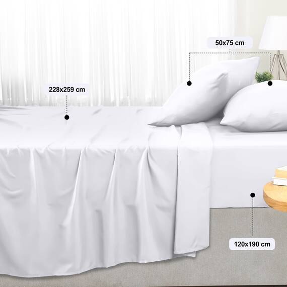 Utopia Bedding 4 Teilige Bettlaken Set 120x190 cm, Weiß - Polyester Microfaser, Oeko-Tex Zertifiziert, 1 Spannbettlaken 120x190 cm, 1 Bettlaken 228x259 cm und 2 Kissenbezüge 50x75 cm