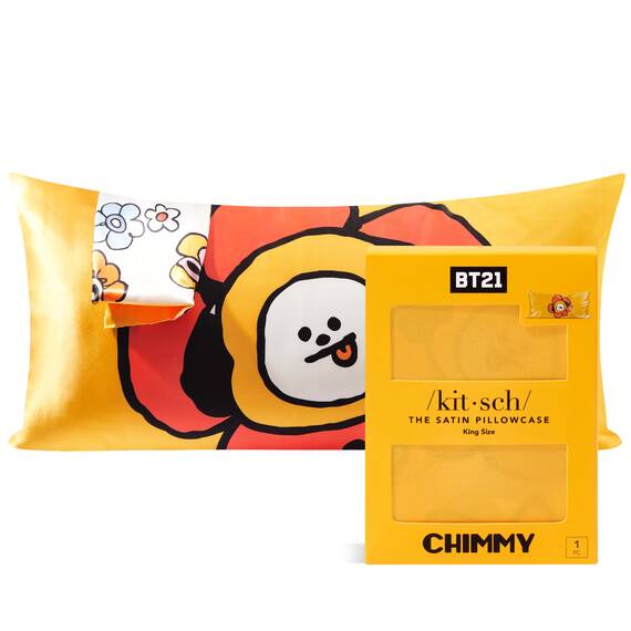 Kitsch Kissenbezug aus Satin mit BT21-Motiv, mit Reißverschluss, für Haar und Haut, weicher als Seide, kühlend, maschinenwaschbar, knitterfrei, glatt, Kingsize, 48 x 91 cm, Chimmy
