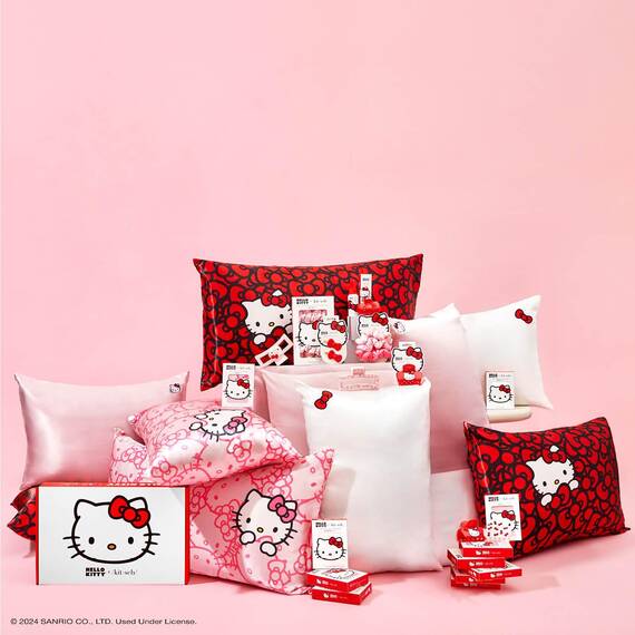 Kitsch Kissenbezug aus Satin mit Hello Kitty-Motiv, Reißverschluss, gut für Haare, weicher als Seide, kühlend, maschinenwaschbar, knitterfrei, Kingsize, 48 x 91 cm, Rosa Kitty-Gesicht