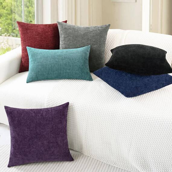 CaliTime Kissenbezüge Kissenhülle 2 Stück Cozy Kissenbezüge für Couch Sofa Heimdekoration Solide Gefärbt Weich Chenille 55cm x 55cm Mittelgrau