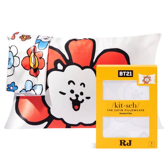 BT21 x Kitsch Satin-Kissenbezüge mit Reißverschluss, weicher als Maulbeerseide-Kissenbezüge, Standardgröße, 1 Stück, glatt, kühlende Kissenbezüge für Haare, Hautgesundheit und Schönheitsschlaf (48,3 x