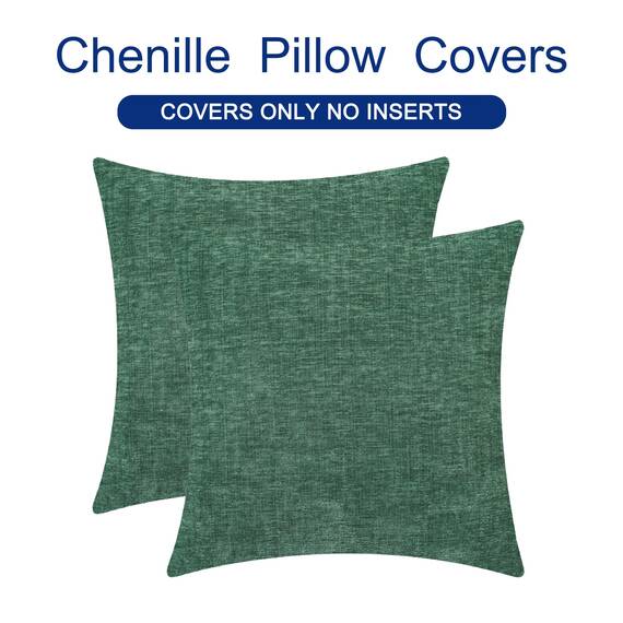 CaliTime Gemütliche Kissenbezüge für Couch, Sofa, Heimdekoration, einfarbig, weiches Chenille, 40 x 40 cm, Dunkelgrün, 2 Stück