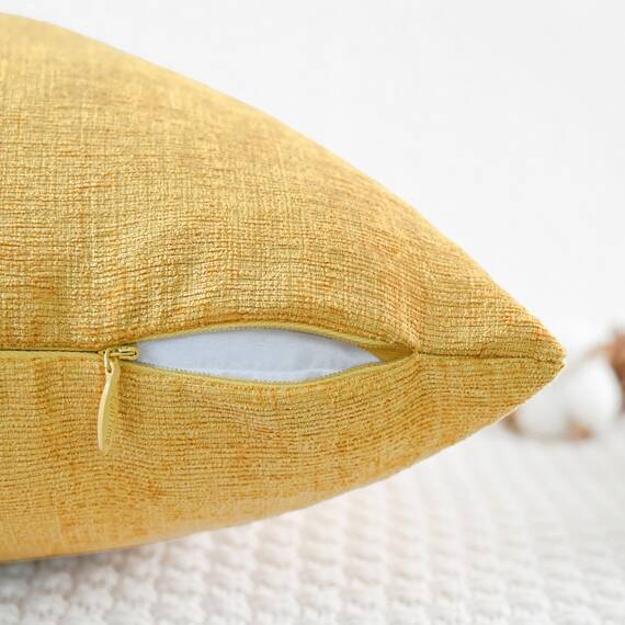 CaliTime Kissenbezüge Kissenhülle 2 Stück Cozy Kissenbezüge für Couch Sofa Heimdekoration Solide Gefärbt Weich Chenille 40cm x 40cm Gold