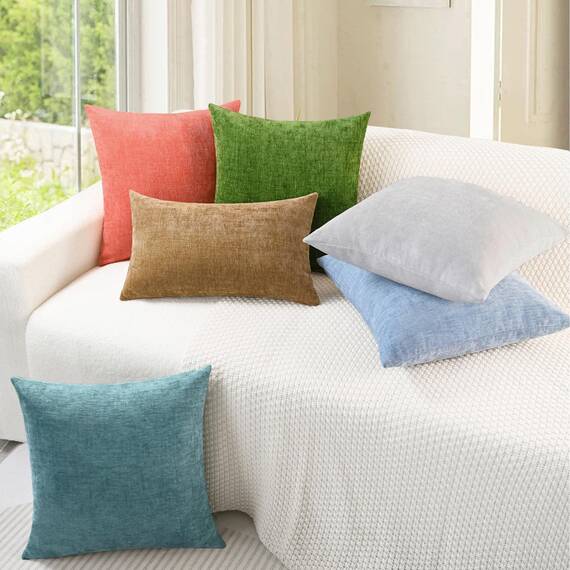 CaliTime Gemütliche Nackenrolle-Kissenbezüge für Couch, Sofa, Heimdekoration, einfarbig, weiches Chenille, 50 x 50 cm, Farbe: Living Coral, 2 Stück