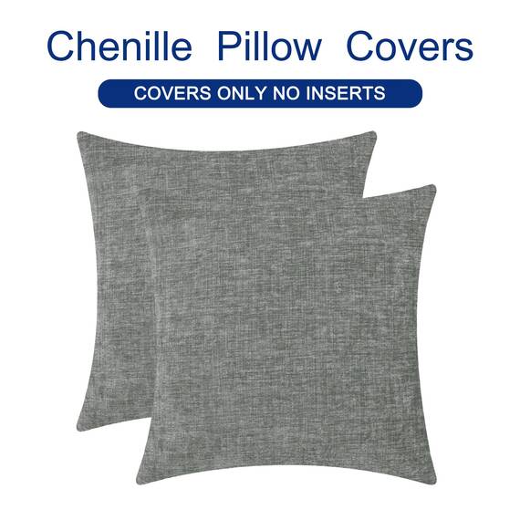 CaliTime Kissenbezüge Kissenhülle 2 Stück Cozy Kissenbezüge für Couch Sofa Heimdekoration Solide Gefärbt Weich Chenille 55cm x 55cm Mittelgrau