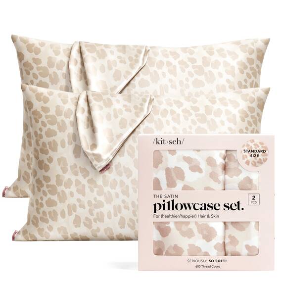 Kitsch Kissenbezug aus 100% Satin mit Reißverschluss, weicher als Seidenkissenbezug für Haar und Haut, kühlender Kissenbezug, Satin-Kissenbezug (Standard/Queen (2er-Pack), Leopardenmuster