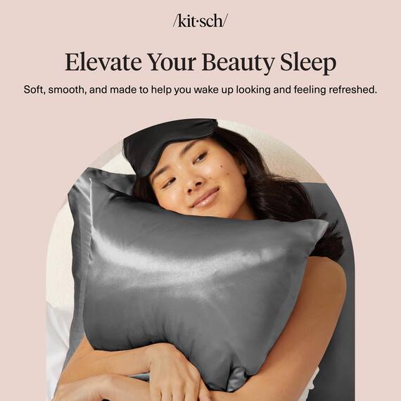 Kitsch Kissenbezug aus 100% Satin mit Reißverschluss, weicher als Seidenkissenbezug für Haar und Haut, kühlender Kissenbezug, Satin-Kissenbezug (Standard/Queen (1er-Pack), Anthrazit)