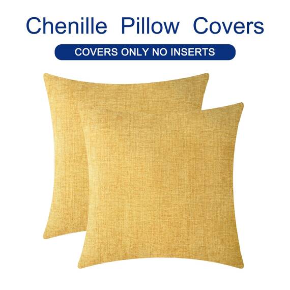 CaliTime Kissenbezüge Kissenhülle 2 Stück Cozy Kissenbezüge für Couch Sofa Heimdekoration Solide Gefärbt Weich Chenille 40cm x 40cm Gold