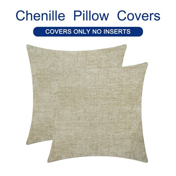 CaliTime Gemütliche Kissenbezüge für Couch, Sofa, Heimdekoration, einfarbig, weiches Chenille, 50 cm x 50 cm, Helltaupe, 2 Stück