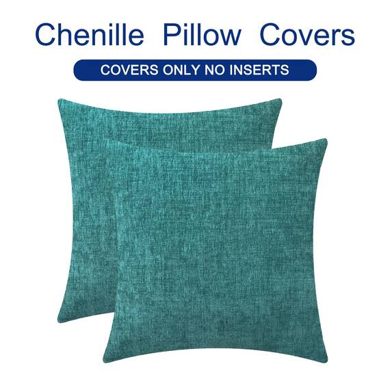 CaliTime Gemütliche Kissenbezüge für Couch, Sofa, Heimdekoration, einfarbig, weiches Chenille, 50 x 50 cm, Blaugrün, 2 Stück