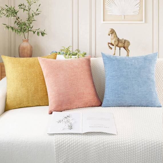 CaliTime Kissenbezüge Kissenhülle 2 Stück Cozy Kissenbezüge für Couch Sofa Heimdekoration Solide Gefärbt Weich Chenille 40cm x 40cm Gold